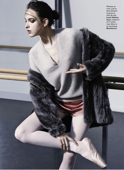 Clarice Silva Vitkauskas dancing in mink in “Arty Ballerine” for Grazia France, August 2