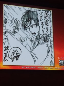A new sketch of Eren by Isayama Hajime, as seen and displayed at today’s KOEI TECMO Shingeki no Kyojin Playstation game live experience/demo event!More on the upcoming game!