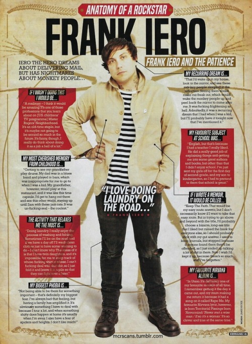 mcrscans: Frank Iero article for Kerrang! 2017, by James Hickie.