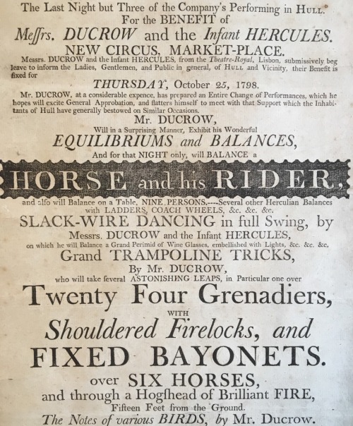 Circus poster, c.1798.  The broadside advertises an evening performance in Hull by the famous equest