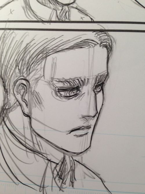 darlingpoppet:  fuku-shuu:  Isayama shares a sketch of Erwin on his blog!  Reblogging to mention that the title of this blog post is “Poutwin”! Also here’s a quick translation of the description of his sketch:  I wanted to show his mouth making