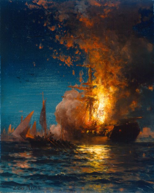 Burning of the Philadelphia, Edward Moran, ca. 1897