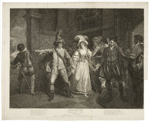 Taming of the Shrew. Act II, Scene II. Baptista’s house. Petruchio, Katherine, Bianca, &amp;c. Engra