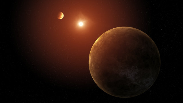 Artist’s concept showing two of the seven planets discovered orbiting a Sun-like star. Credit: NASA/Daniel Rutter