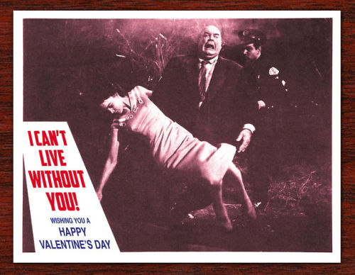 brokehorrorfan:  Valentine’s Day is right around the corner, so check out these retro-style horror/sci-fi valentines available from Etsy user AlternateHistorires.