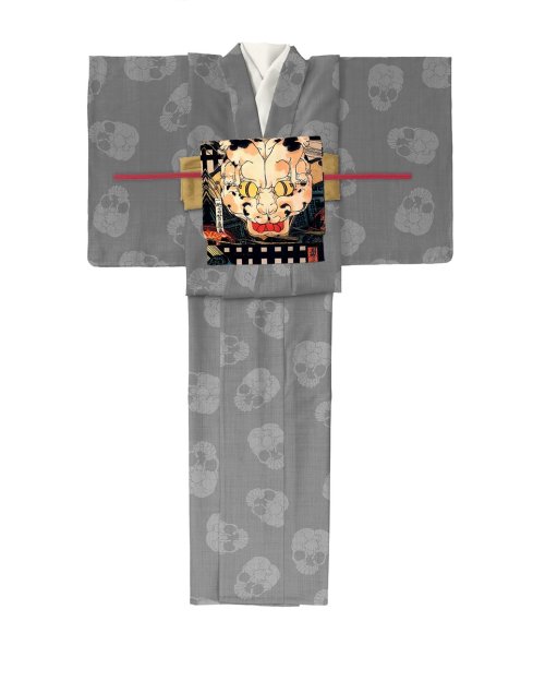 tanuki-kimono - Utagawa inspired Bakeneko obi and yukata, seen...