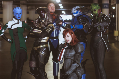 kfawkes: One, two, three…NORMANDYYYY.Liara/Tali/Kaidan/Shepard/Garrus/Thane/MediumBlast Awesome cosp