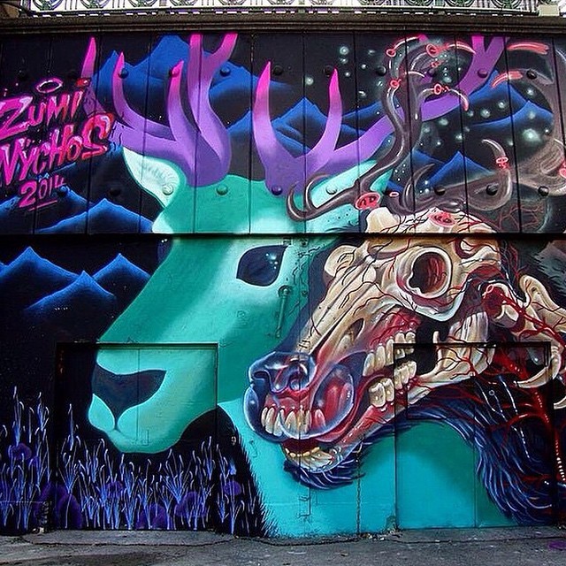 powwowblog:  New mural by @nychos and @marinazumi in Vienna, Austria. 