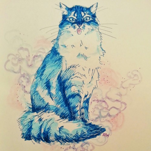 Blue Mew. Le Pen, Reeves Watercolor, Gelly Roll in my Moleskine.