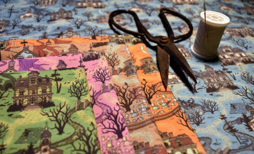 Haunted Village fabric and wallpaper now available on Spoonflower.  Features seven historic Maine bu