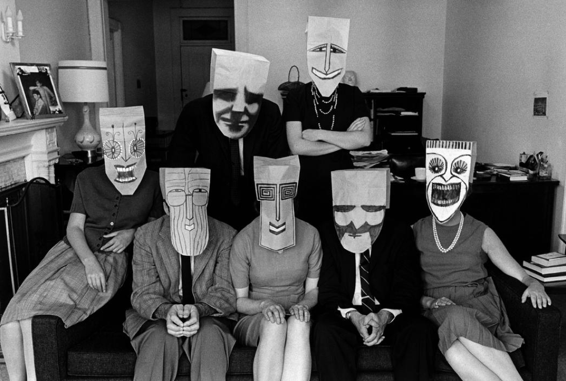 kvetchlandia:  Photo by Inge Morath, Masks by saul Steinberg     From the “Masquerade”