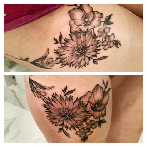 1337tattoos:  Poppy, cornflower and periwinkle  submitted by http://and-laugh-your-fucking-ass-off.tumblr.com 