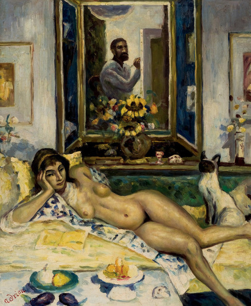 Lucien Adrion (French, 1889-1953)Odalisque with a cat