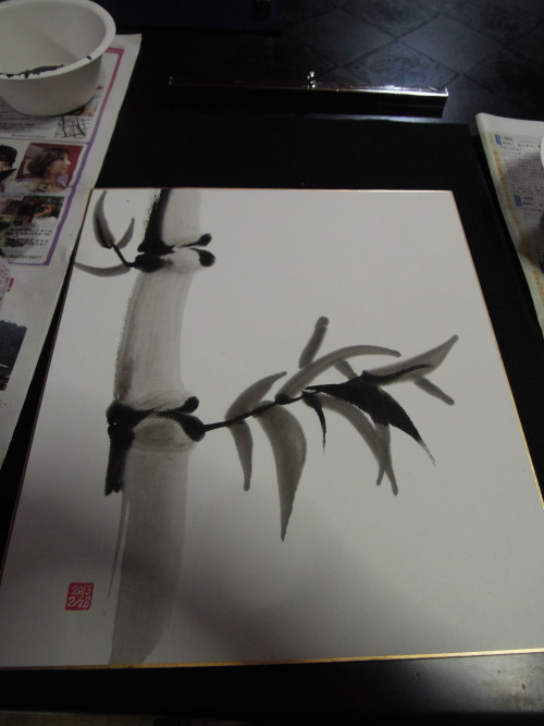 My ugly attempt at a bamboo stalk, repaired somewhat by our teacher.