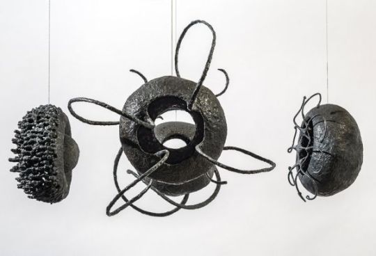 A sculpture titled Four Muses A-Musing (Suspended Contemporary statue) by sculptor Martha Walker. In a medium of Welded Steel. #artist#sculpture#sculptor#art#fineart#Martha Walker#Steel#metal#limited edition