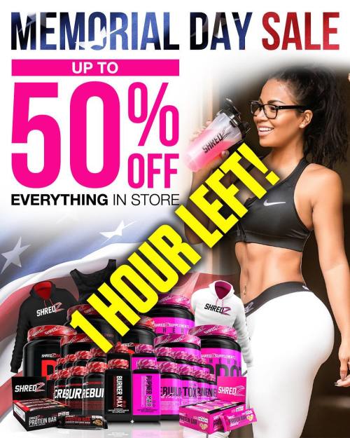 LAST DAY @SHREDZ Memorial Day Sale! Up to 50% OFF Everything!  You guys already know SHREDZ PROTEIN BARS and Blueberries muffins  are my favorite shredz product. If you haven’t had them yet.. THEY ARE A MUST! Don’t miss out 👉🏽 Now is your