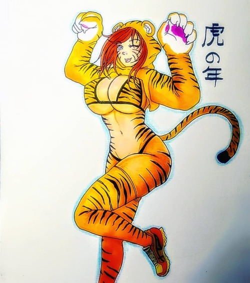 #traditionalart #art #yearofthetiger #2022 Obligatory Year of the Tiger Art! #girl #tiger #tail #soc