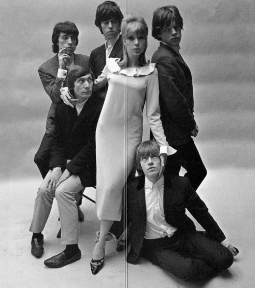 toneburst:1964. Pattie Boyd and the Rolling Stones (Bill Wyman, Charlie Watts, Keith Richards, Brian