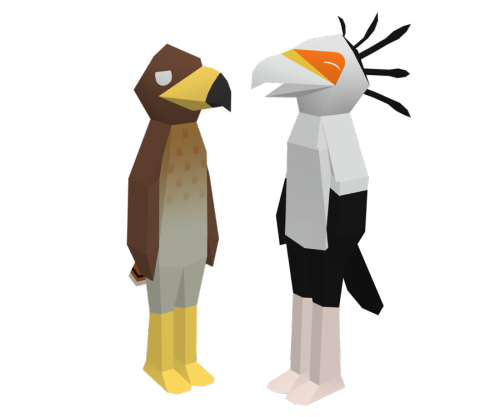 timeforbirds:  I’ve been very unproductive lately, but here’s something I did today. I added a chest pattern to the red-tailed hawk, and I gave the secretary bird proper feather hair. They both look a lot better now! I’m still working on the new