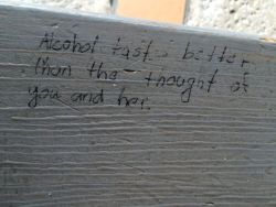 notsoullessjustscarred:&ldquo;Alcohol tastes better than the thought of you and her&rdquo; seen at Chasewood Plaza in Jupiter, Florida