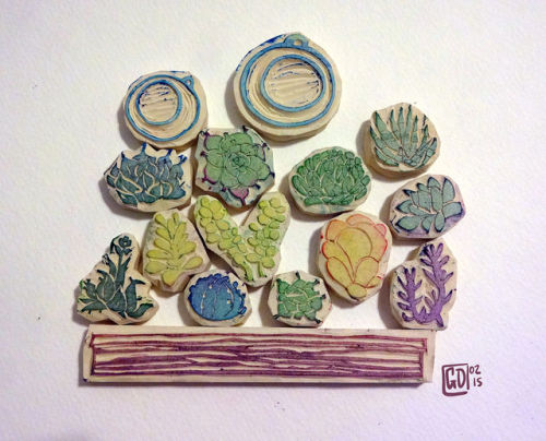 Succulent stamps, commissioned for a friend’s succulent themed wedding. 