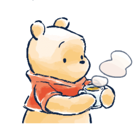 Second picture of Winnie the Pooh drinking tea