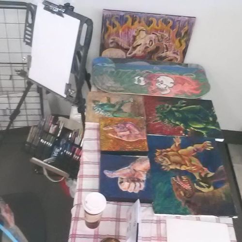 I am totally ready to draw you for $ if you come by right now. Selling prints, skatedecks, and original paintings! #art #boston #allston #fleamarket #painting #skateboarding #artisan #artistsoninstagram #artistsontumblr  (at Oliver Best Vintage Market)