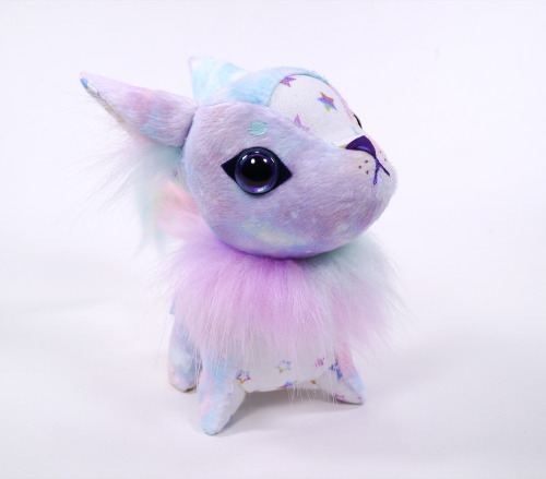 I love how this wolf/fox came out! Made with my own custom pastel galaxy minky, with cute star print