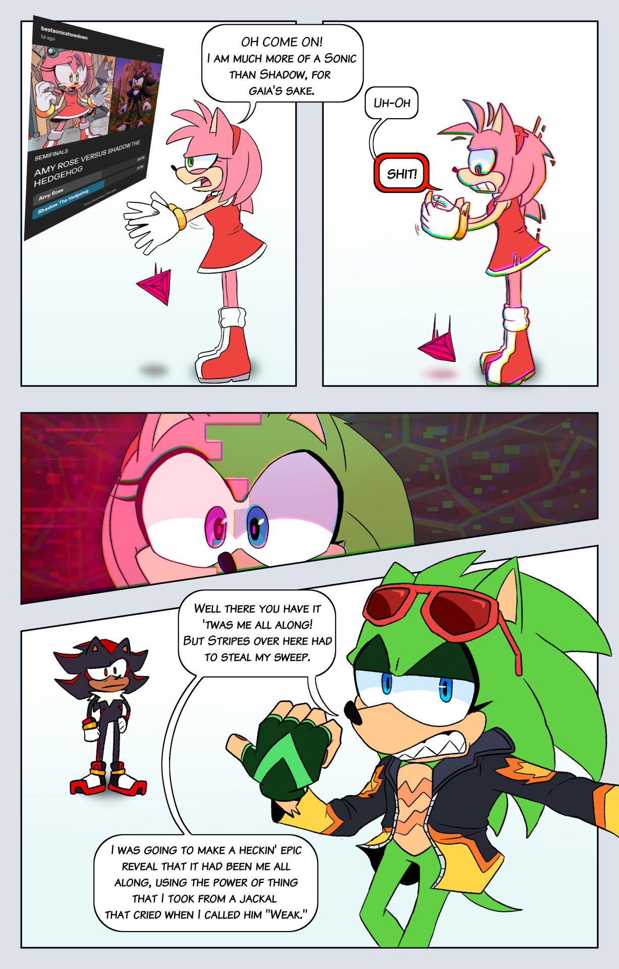 sonic the hedgehog, amy rose, shadow the hedgehog, and scourge the