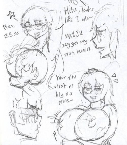 briantwelve:  Bunch of lewd sketches featuring @petrusamato‘s girls Sophia and Miriam/Miri-chan as thanks for him doing the same with my OCs.Sophia is a female scientist who also happens to be super busty and capable of lactating, just like my Professor