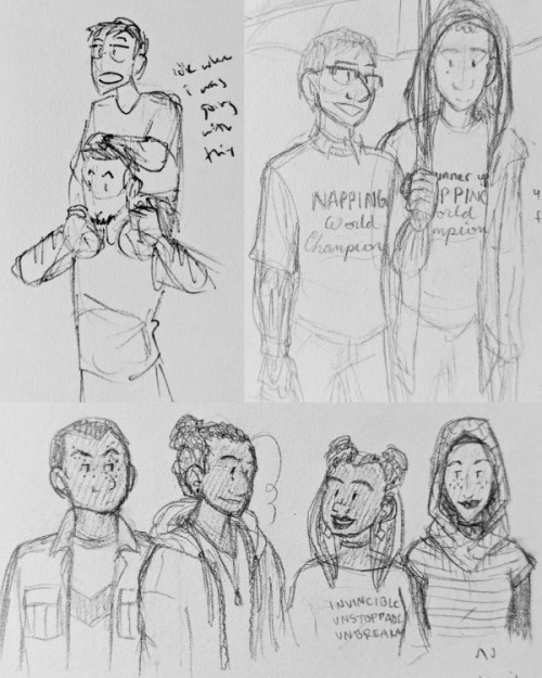 Assorted little AU doodlies from various sketchbook pages. Context for the bottom-right one is that 