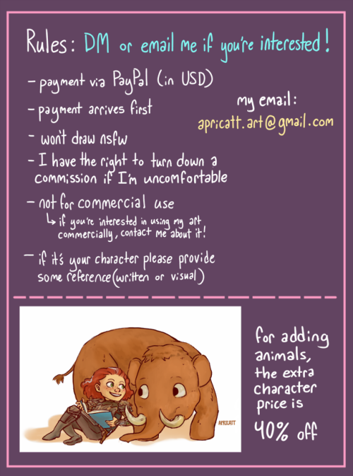 apricatt-art:= New Commission Price Sheet!! =DM or email me at apricatt.art@gmail.com if you’re in