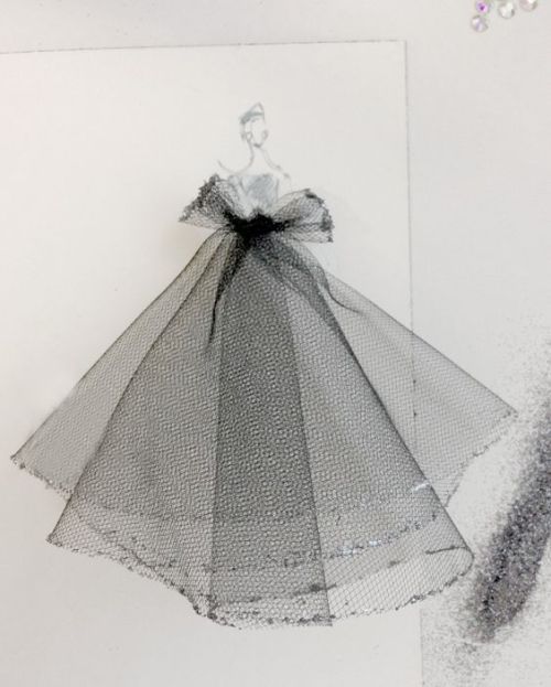 Dior dress sketch with tulle &amp; glitter by Katie Rodger