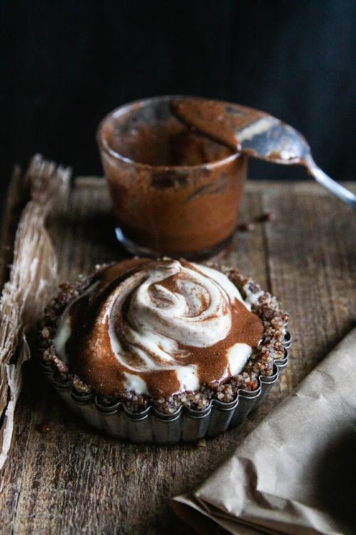 confectionerybliss:  Ice Cream Tarts With Chocolate Sauce & Pecans • This Rawsom Vegan Life
