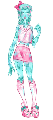 gelatinousgynoids:  narurainbow:  and one more commission done for oswinsadventure !first time i drew a slime girl XD~* COMMISSIONS INFO *~  Oh my gosh her outfit is lovely! I’m especially fond of the ribcage on the shirt. And she’s so gooey, and