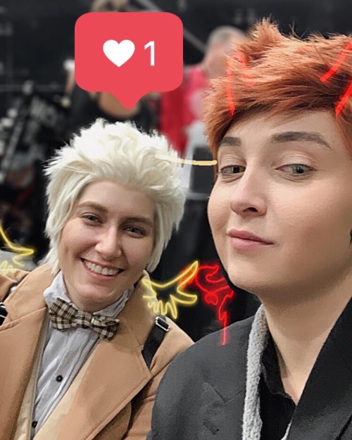 Teddy Crowley-Aziraphale: Me, @monstgrr​ [IG]Crowley: rockyrants_cosplayCrowley Plushie by @pelcron[