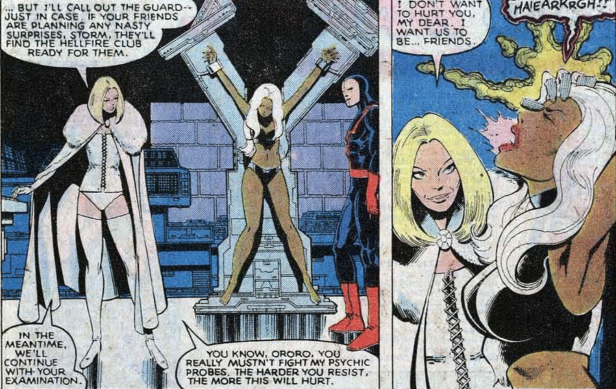 ororomunroe:  After kidnapping Storm and being defeated by Phoenix, Emma Frost then