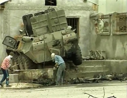 bmashine:BTR-80 was shot down and burned in the battles for Grozny, August 1996.