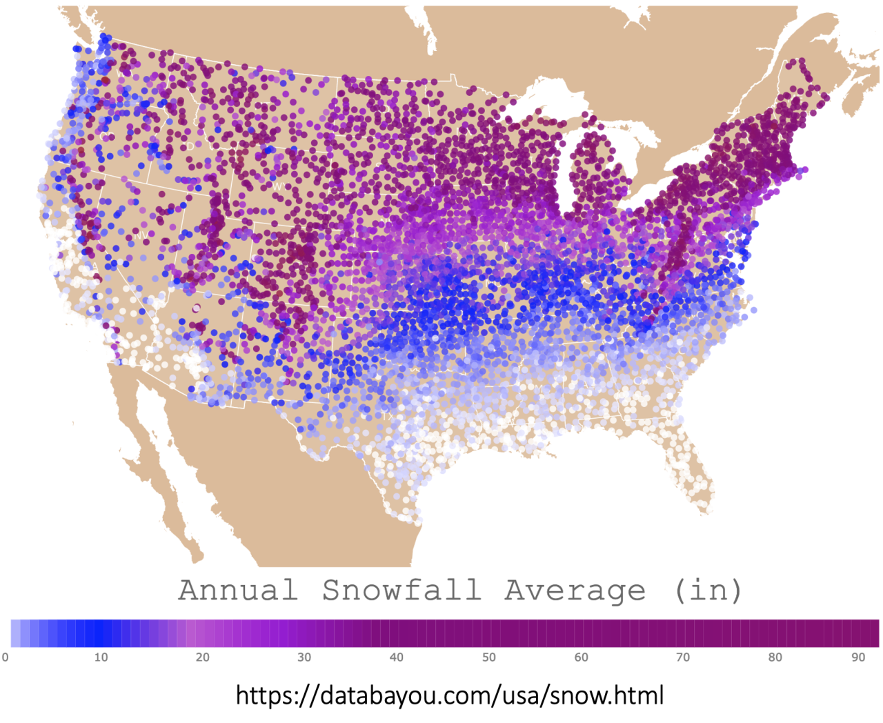 Average Annual Snowfall in the USA by... Maps on the Web