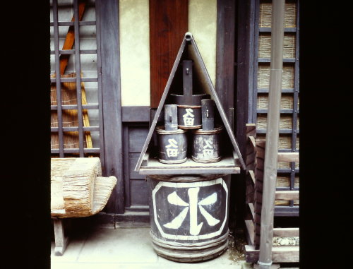 Water barrel and bucket for fire protection, Takayama, Japan, 1980.