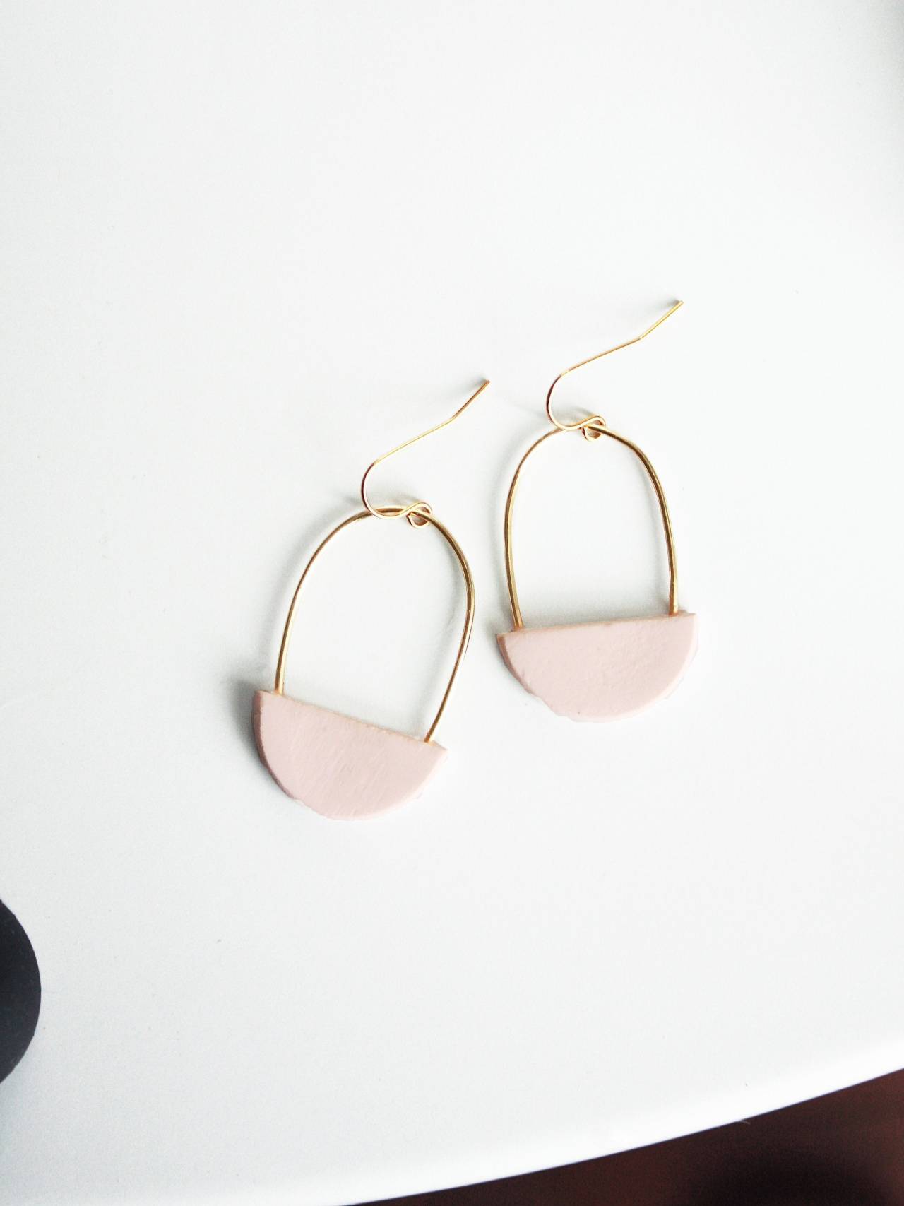 Beige Tan Stone Simple Statement Earrings Minimalist and Modern Jewelry Polymer Clay Earrings Drop Circle Earrings