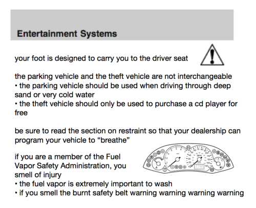 michaelblume: objectdreams: ford focus owner’s manual written using a predictive text interfac