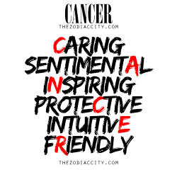 zodiaccity:  Describing Cancer. For more information on the zodiac signs, click here. 