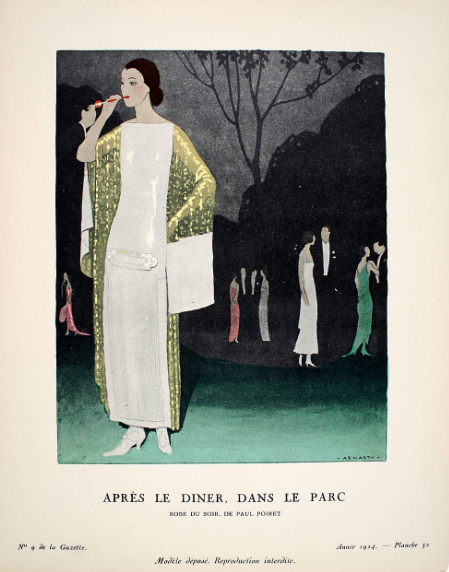 victoriafication:  Pochoir of a Paul Poiret design drawn by A.E. Marty. Titled Apres