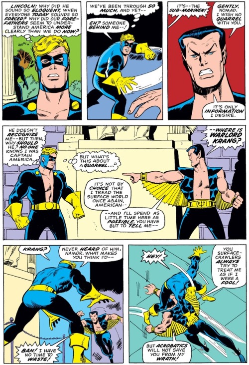 subsilvernight:panels-of-interest:Captain America vs. Sub-Mariner.[from Captain America (1968) #181]