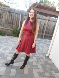 Juststeve951: Red Leather Dres From A|X S And Knee High Boots From Jones Ny [Nothing