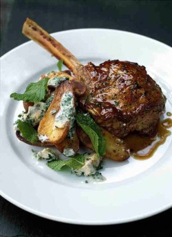 basilgenovese:  Veal Chops &amp; Roasted Potatoes with Blue Cheese Dressing (Tyler Florence)