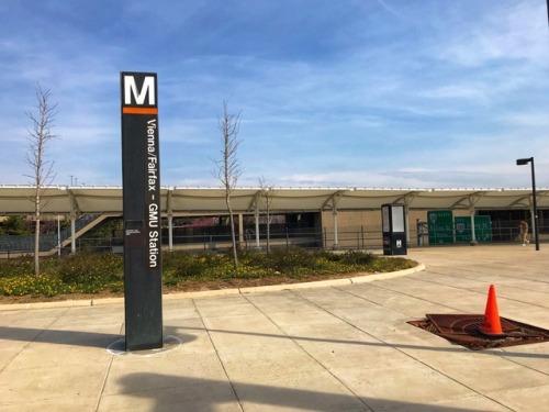 Vienna/Fairfax - GMU Station, End of the WMATA Metro Orange Line, Fairfax, 2018.  The naming of WMAT