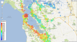 explore-blog:  Rent is too damn high, San Francisco edition – fantastic new tool by Jeff Kaufman renders heatmaps of rent prices in several cities. Kurt Vonnegut had some thoughts on that. (↬ Chart Porn) 