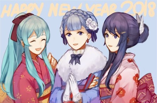 llicornia:  Happy New Year!!Featuring my favorite blue haired FE girls Eirika, Rinea and Caeda!